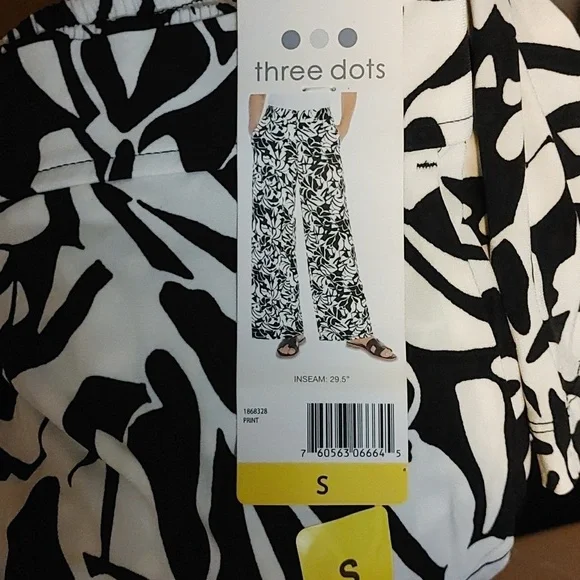 NWT Three Dots Women's Pull-On Pant Black/White - Picture 8 of 9
